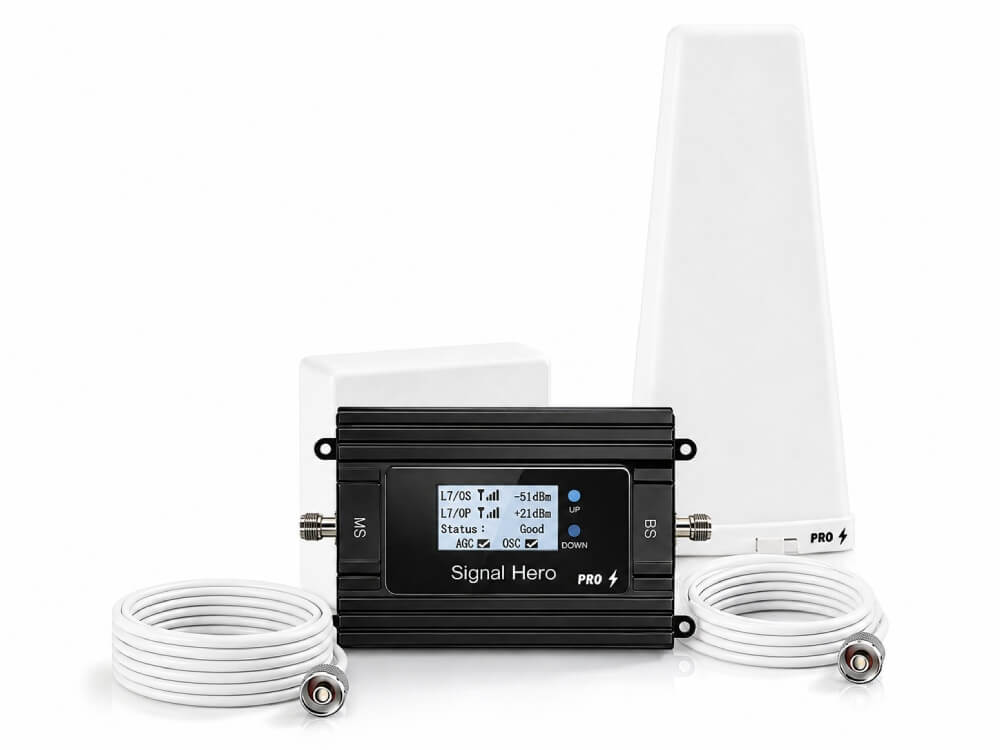 Actual Signal Hero Core 300 Pro kit with booster, outdoor antenna, indoor antenna and cables